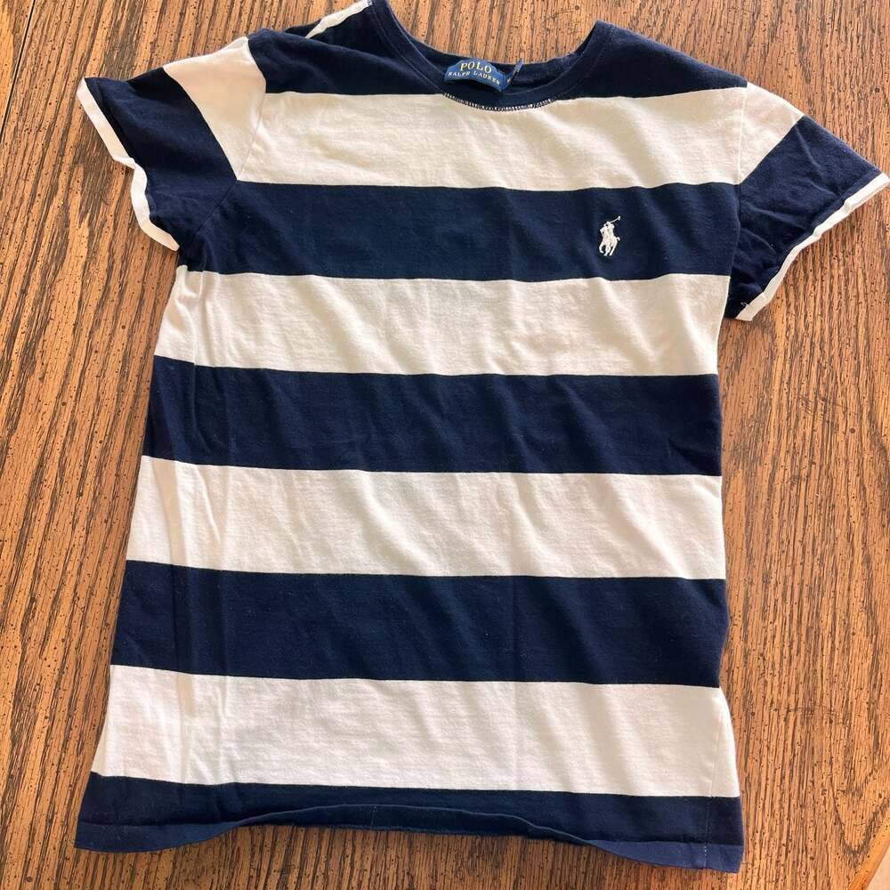 Polo Ralph Lauren Women's Navy and White Striped Crew-Neck T-Shirt - Picture 1 of 7